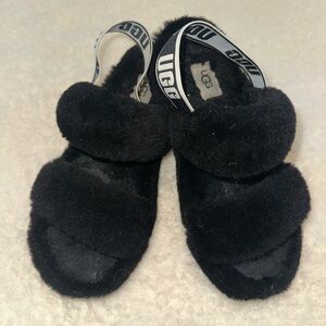 UGG Black Fluffy Slippers